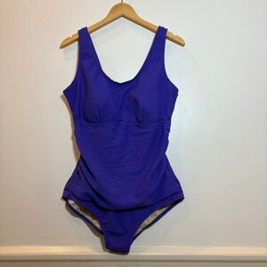 NWT Aquamore Purple Honeycomb Textured One Piece Swimsuit Ruched V-Neck Size 14